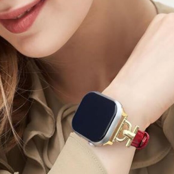 NEW Red/Gold Luxury Leather Apple Watch band